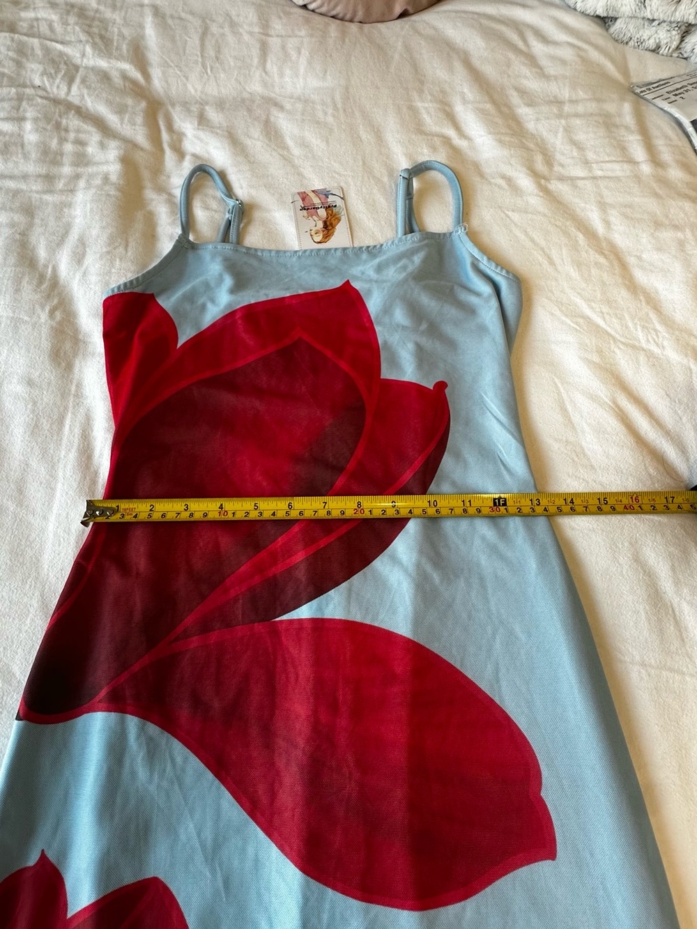 PrettyGarden Blue Red Floral Mesh Bodycon Midi Dress NWT Size M - Picture 9 of 10